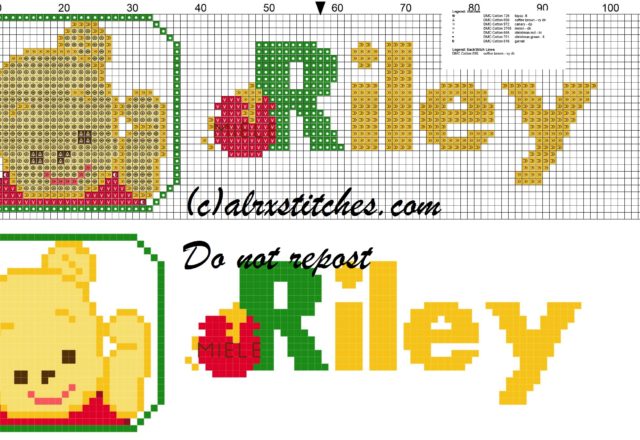 Riley name with Baby winnie the pooh free cross stitches pattern