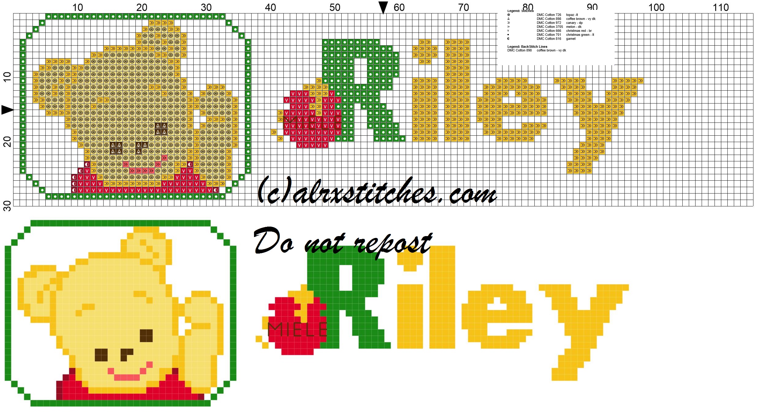 Riley name with Baby winnie the pooh free cross stitches pattern