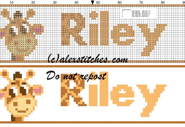 Riley name with giraffe cross stitch pattern