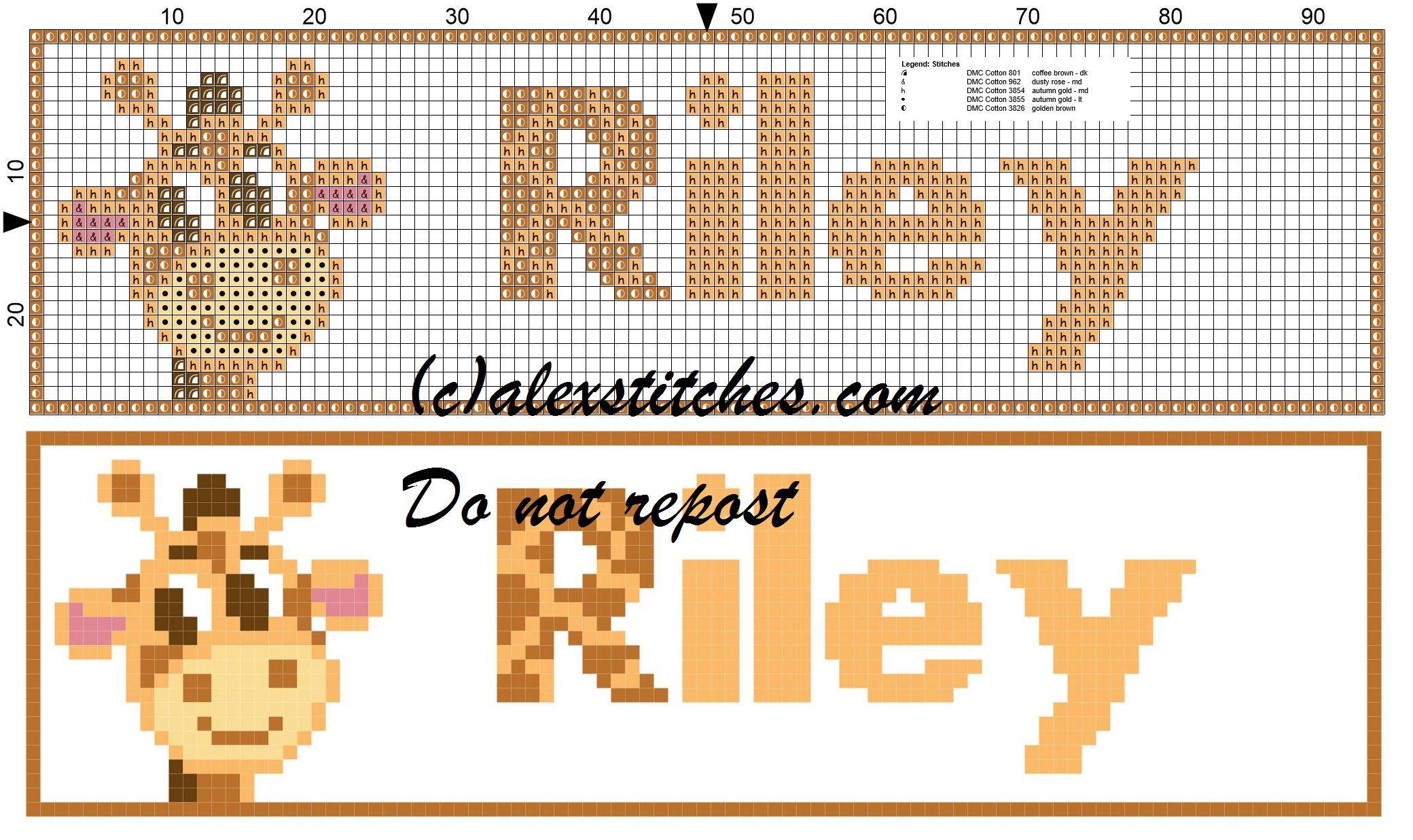 Riley name with giraffe cross stitch pattern