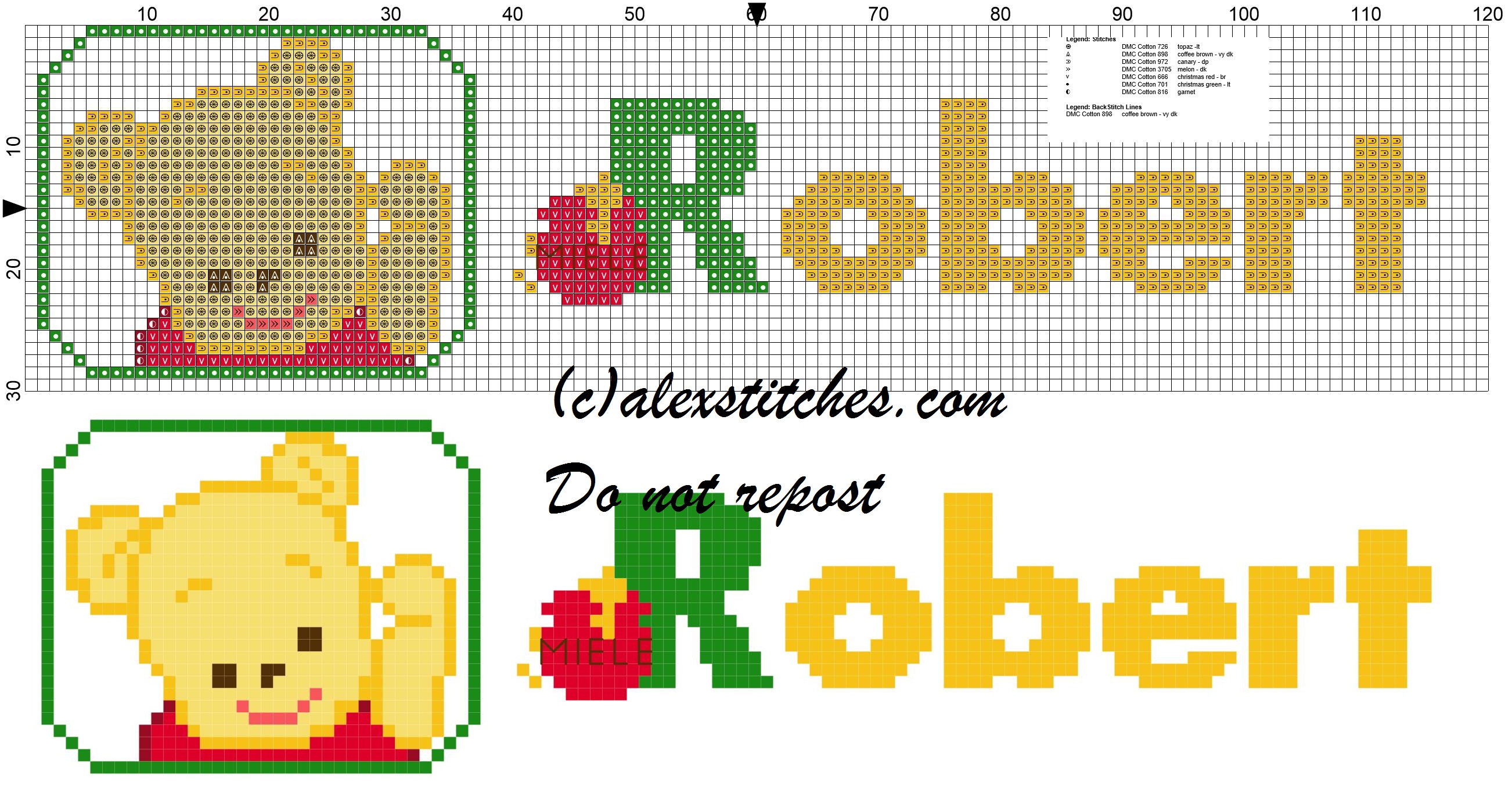 Robert name with Baby winnie the pooh free cross stitches pattern