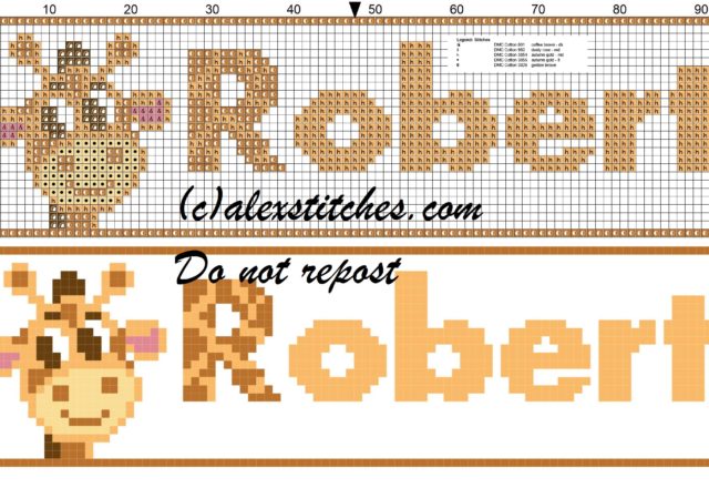 Robert name with giraffe cross stitch pattern