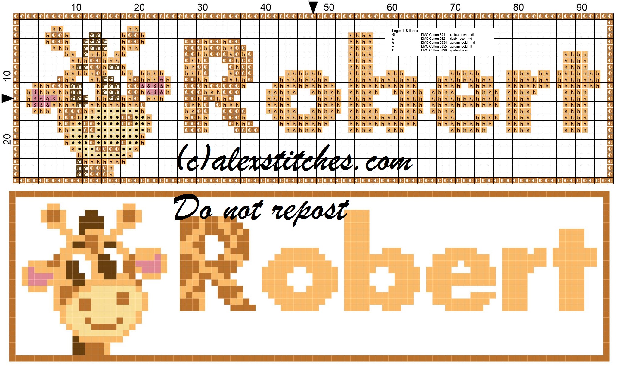 Robert name with giraffe cross stitch pattern