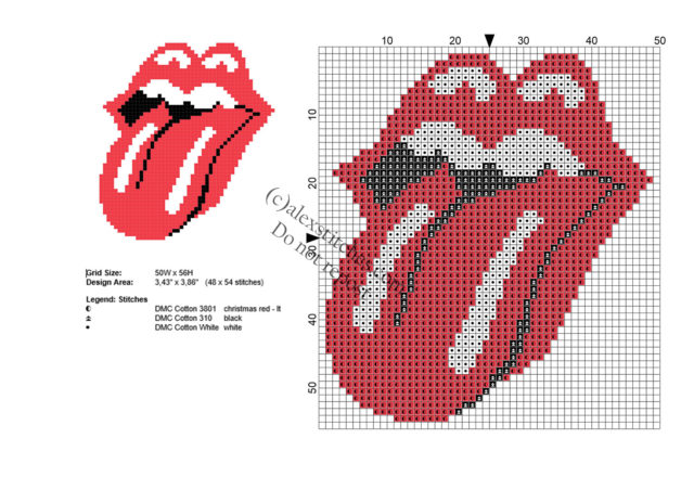 Rolling Stones logo free small cross stitch pattern