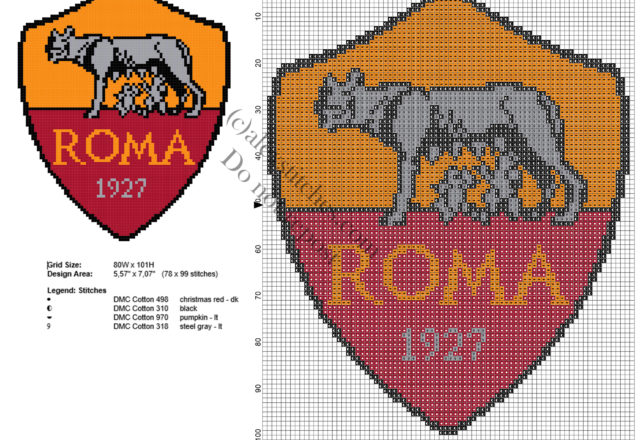 Roma badge logo soccer team free cross stitch pattern