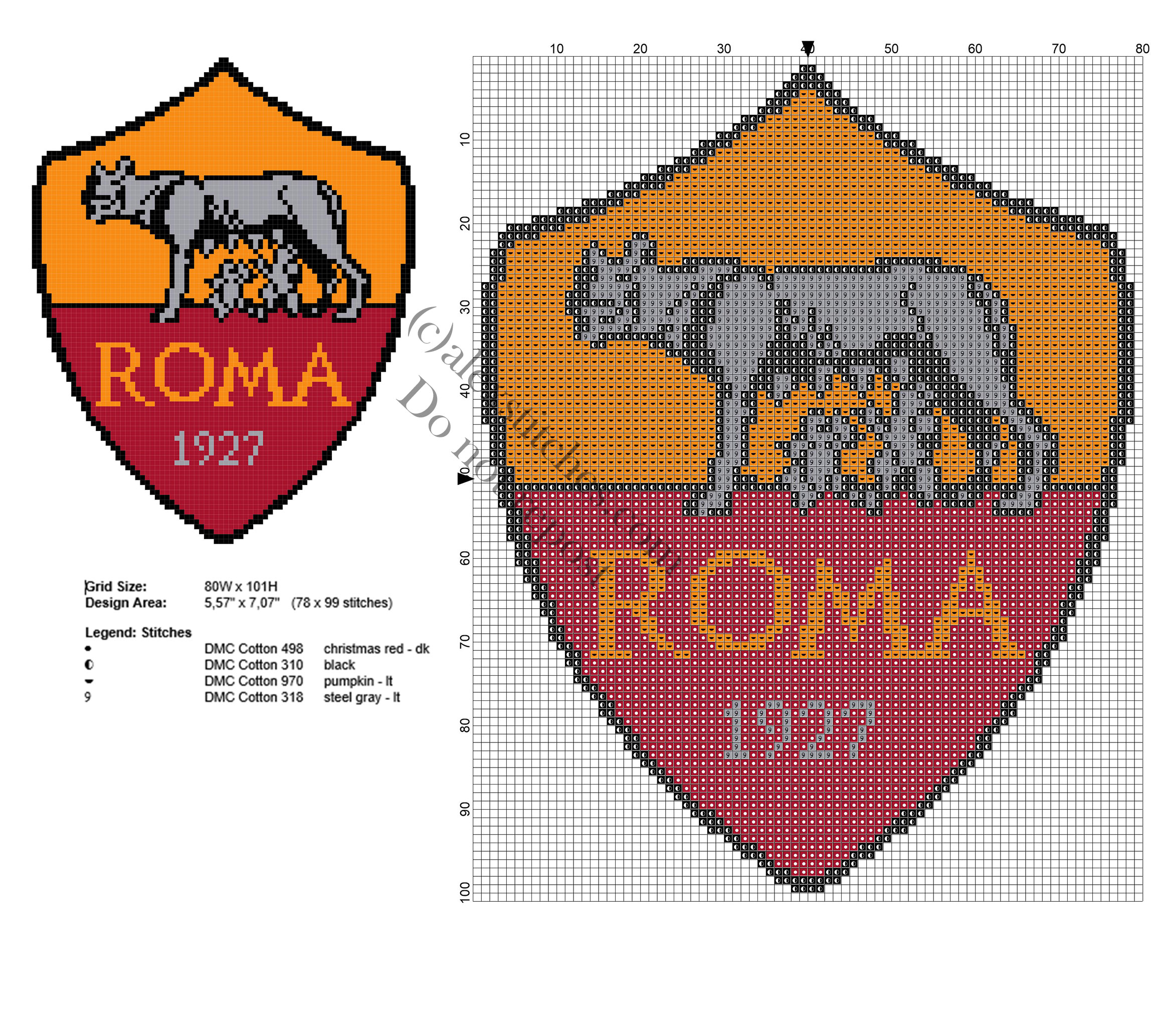 Roma badge logo soccer team free cross stitch pattern