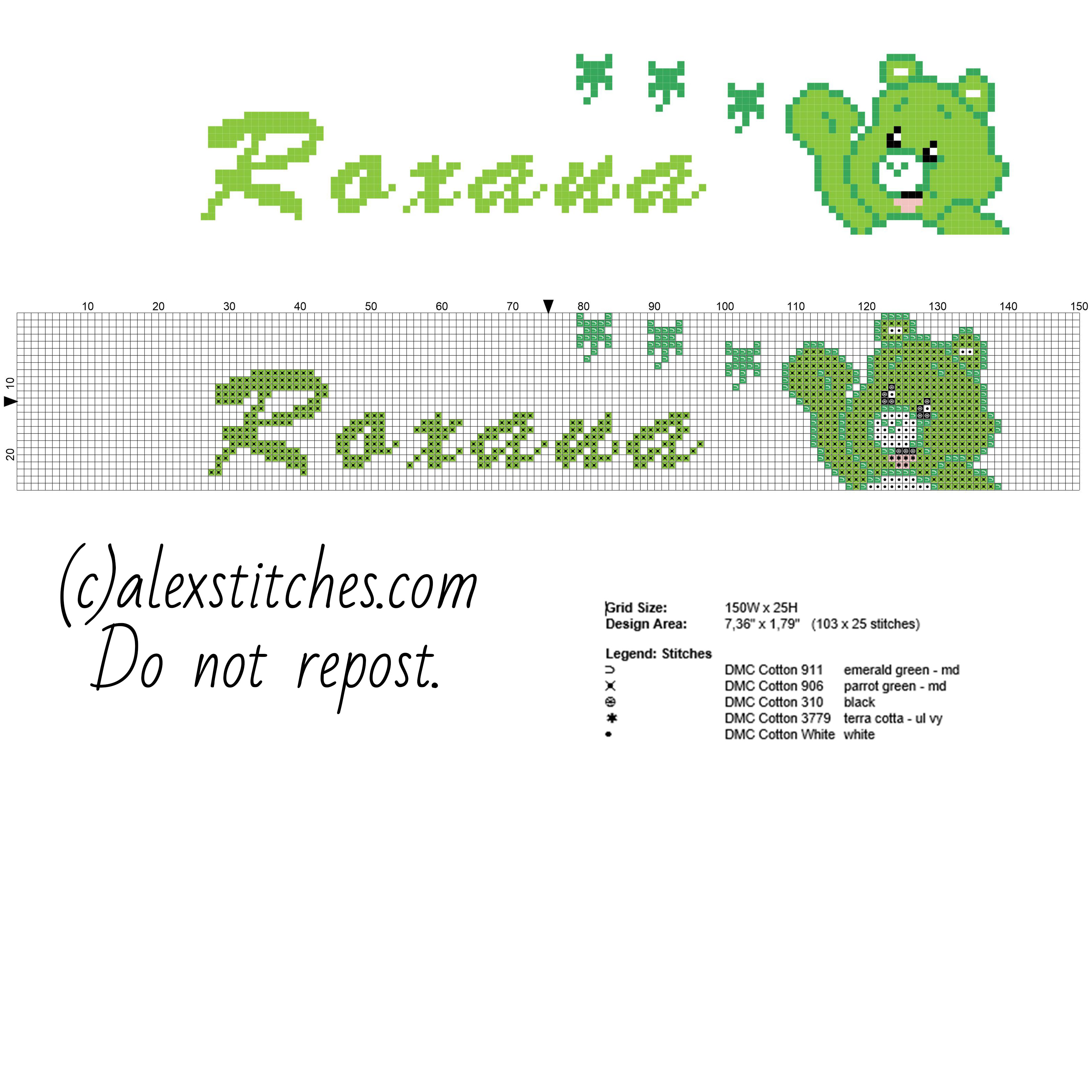 Roxana baby female name with Good Luck Bear free cross stitch name made with PcStitch