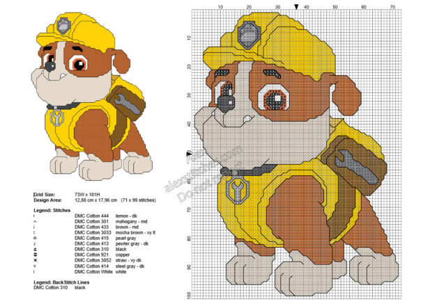 Rubble from Paw Patrol free cross stitch pattern 71x99