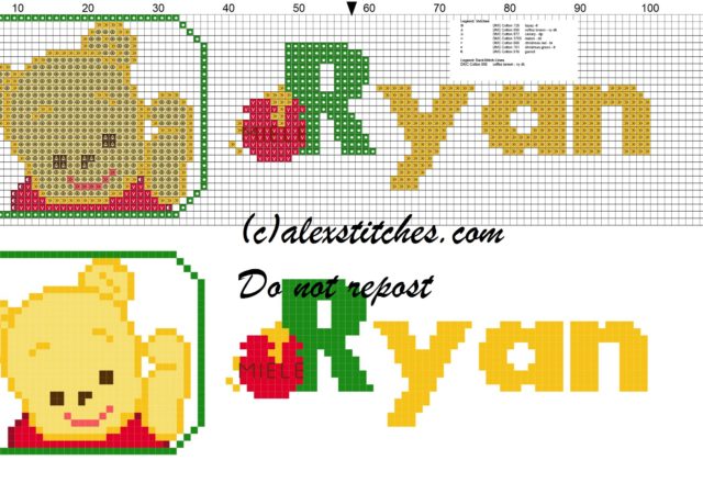 Ryan name with Baby winnie the pooh free cross stitches pattern
