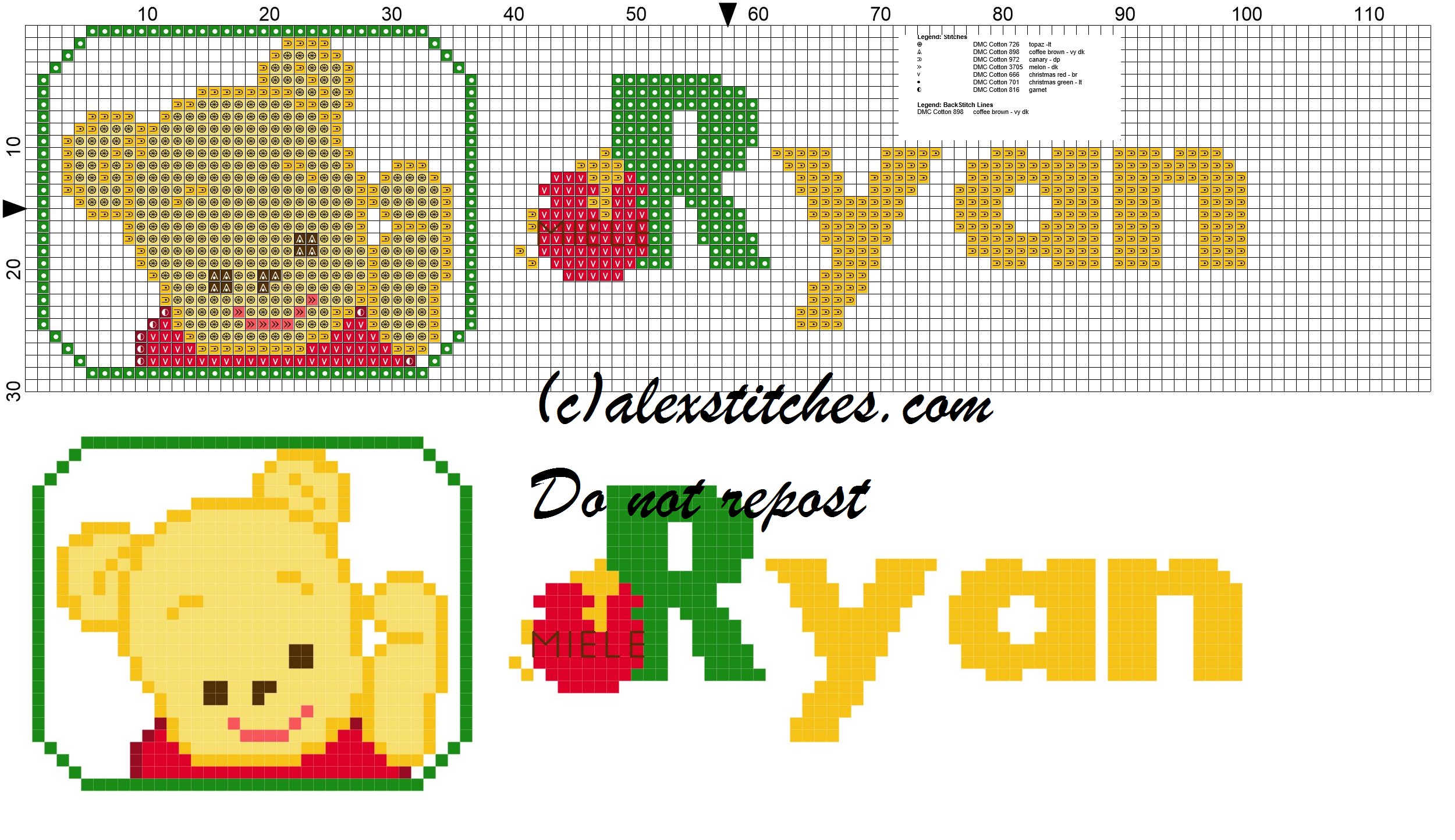 Ryan name with Baby winnie the pooh free cross stitches pattern