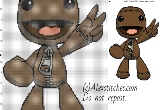 Sackboy Little Big Planet free videogames cross stitch pattern 100x150 8 colors