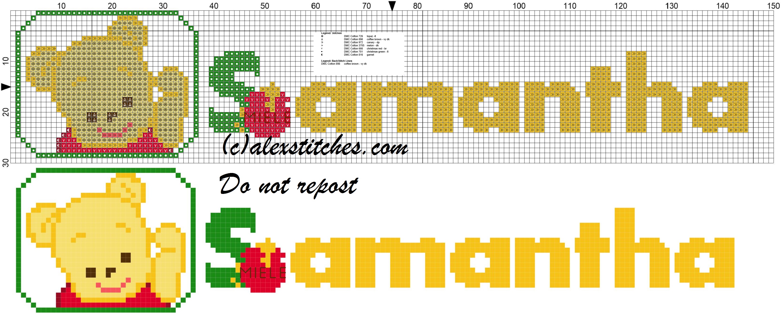 Samantha name with Baby winnie the pooh free cross stitches pattern