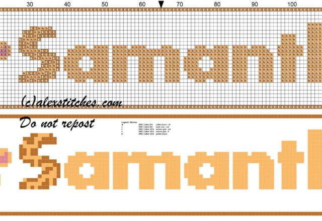 Samantha name with giraffe cross stitch pattern