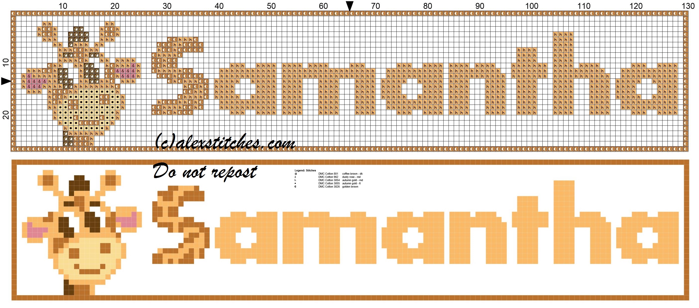 Samantha name with giraffe cross stitch pattern