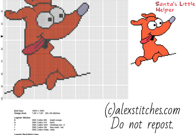 Santa’ s little helper dog cartoon The Simpsons character free cross stitch pattern download