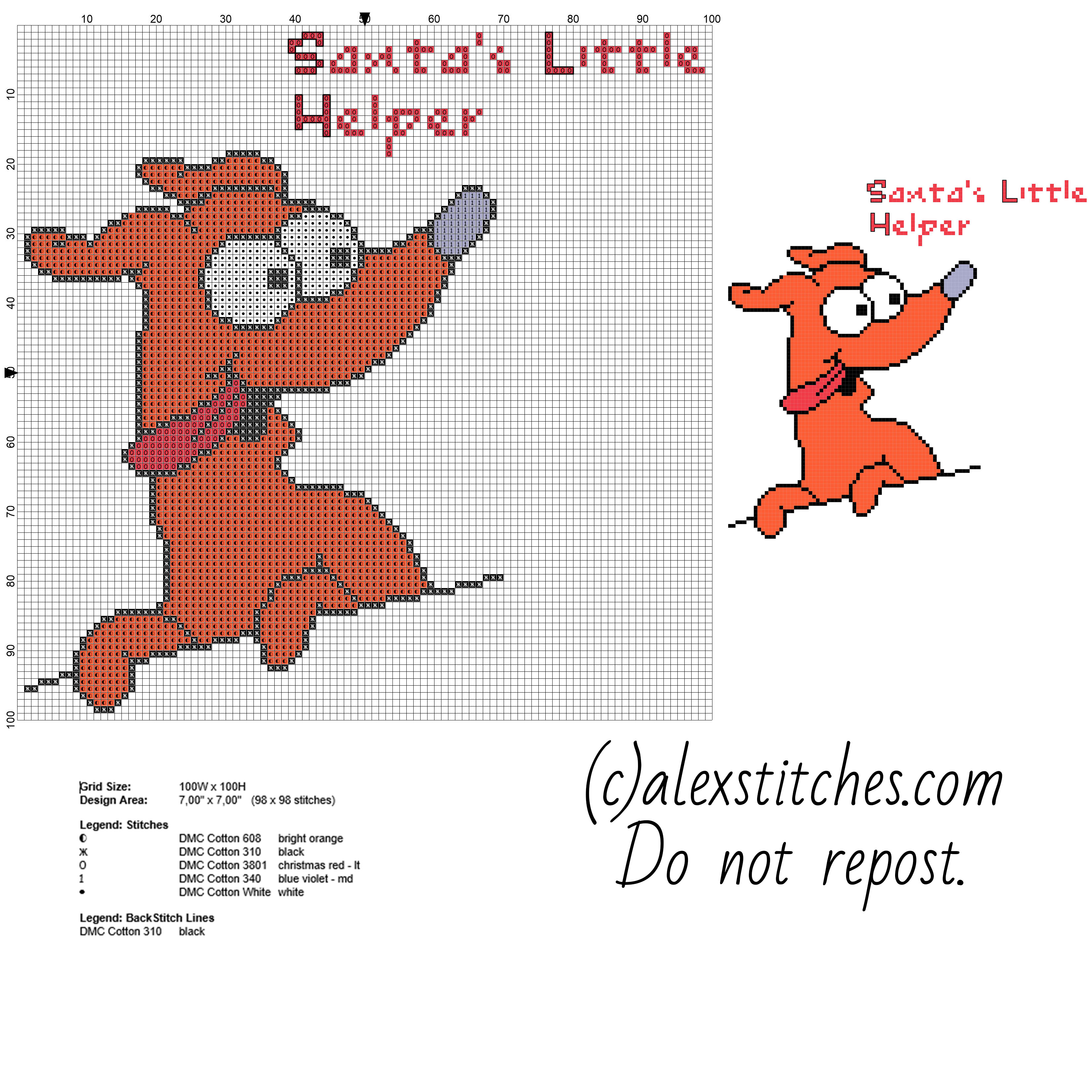 Santa’ s little helper dog cartoon The Simpsons character free cross stitch pattern download