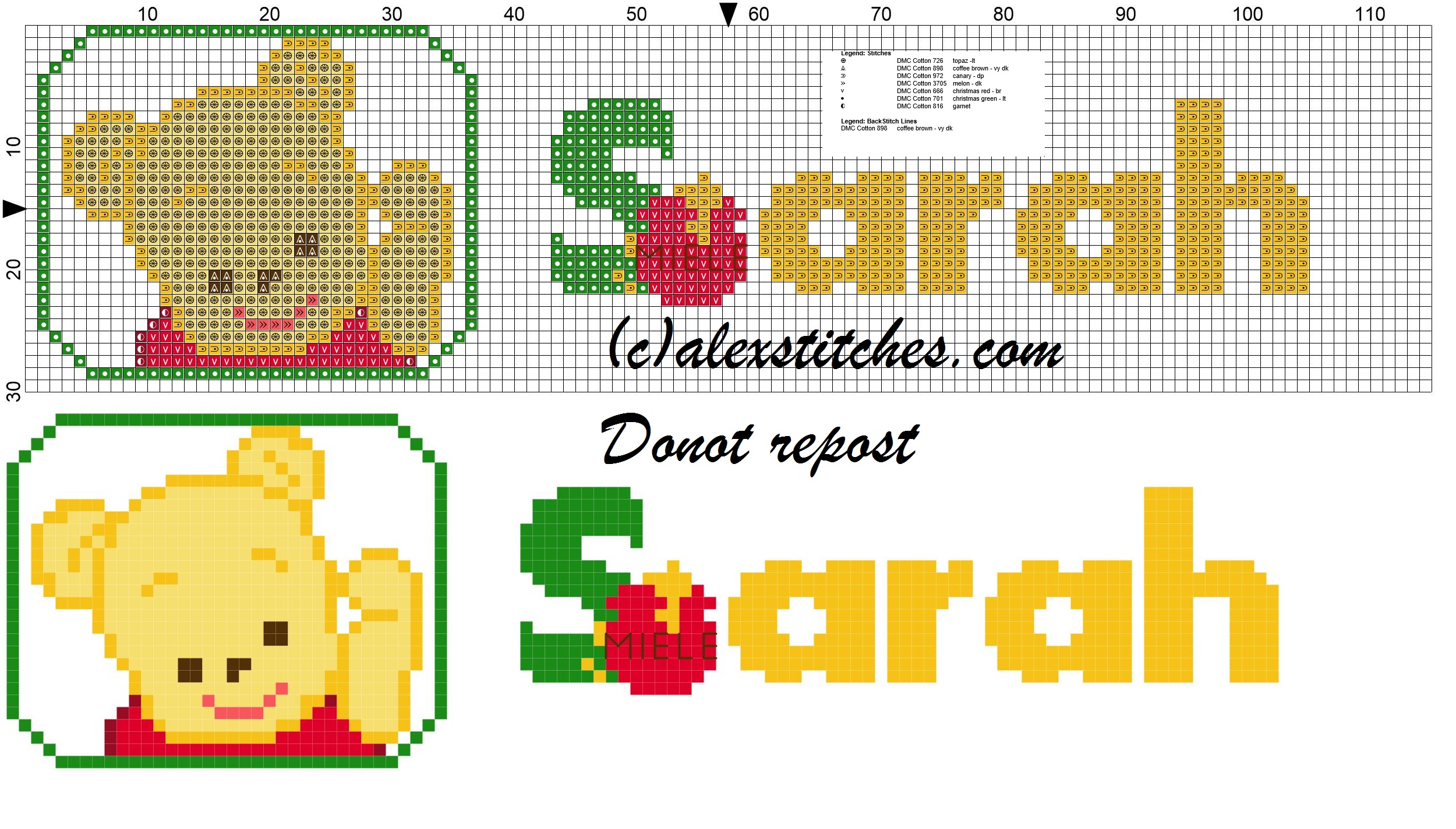 Sarah name with Baby winnie the pooh free cross stitches pattern