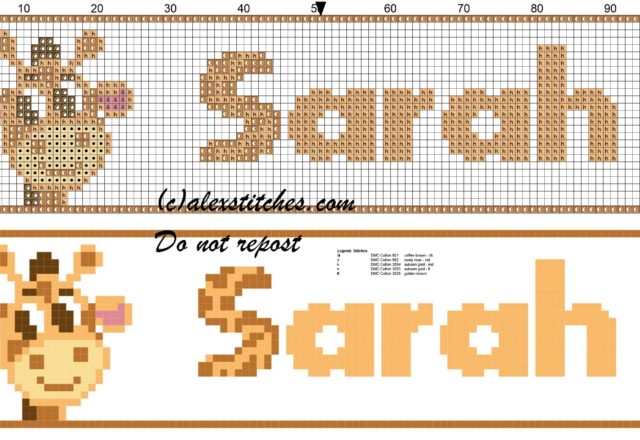 Sarah name with giraffe cross stitch pattern