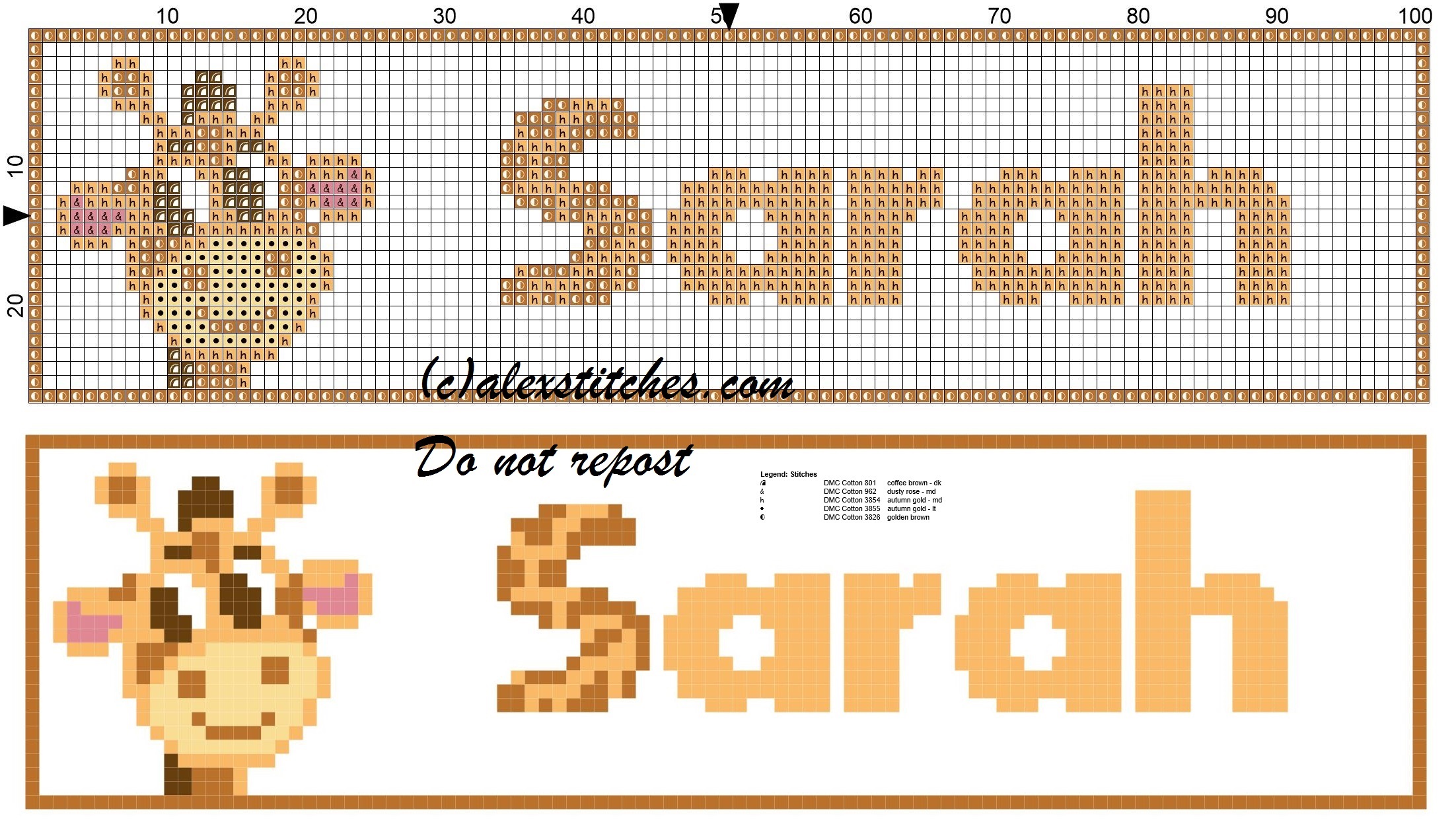 Sarah name with giraffe cross stitch pattern