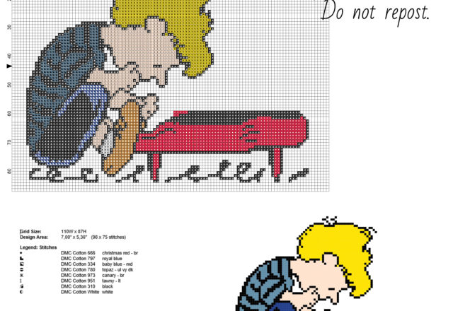 Schroeder Peanuts cartoon character free cross stitch pattern