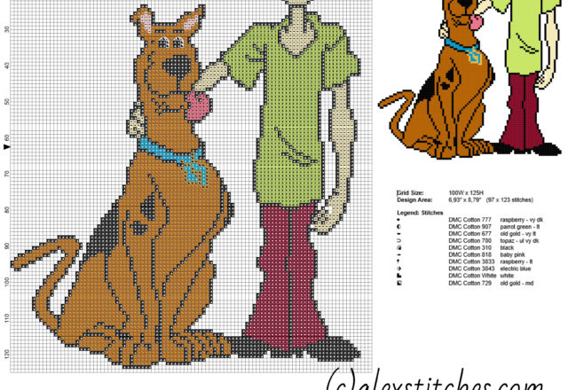 Scooby Doo and Shaggy characters from cartoon Scooby Doo free cross stitch pattern