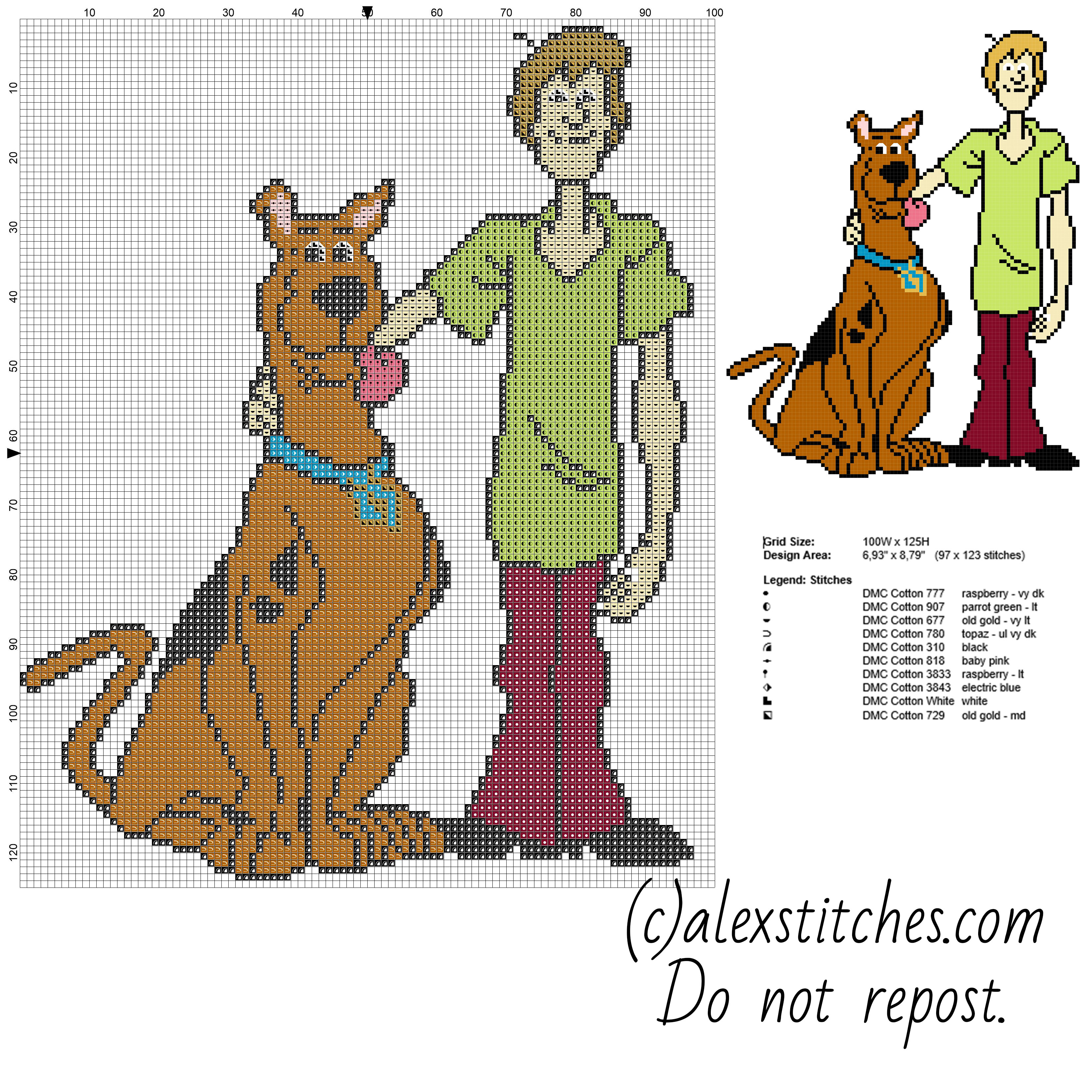 Scooby Doo and Shaggy characters from cartoon Scooby Doo free cross stitch pattern