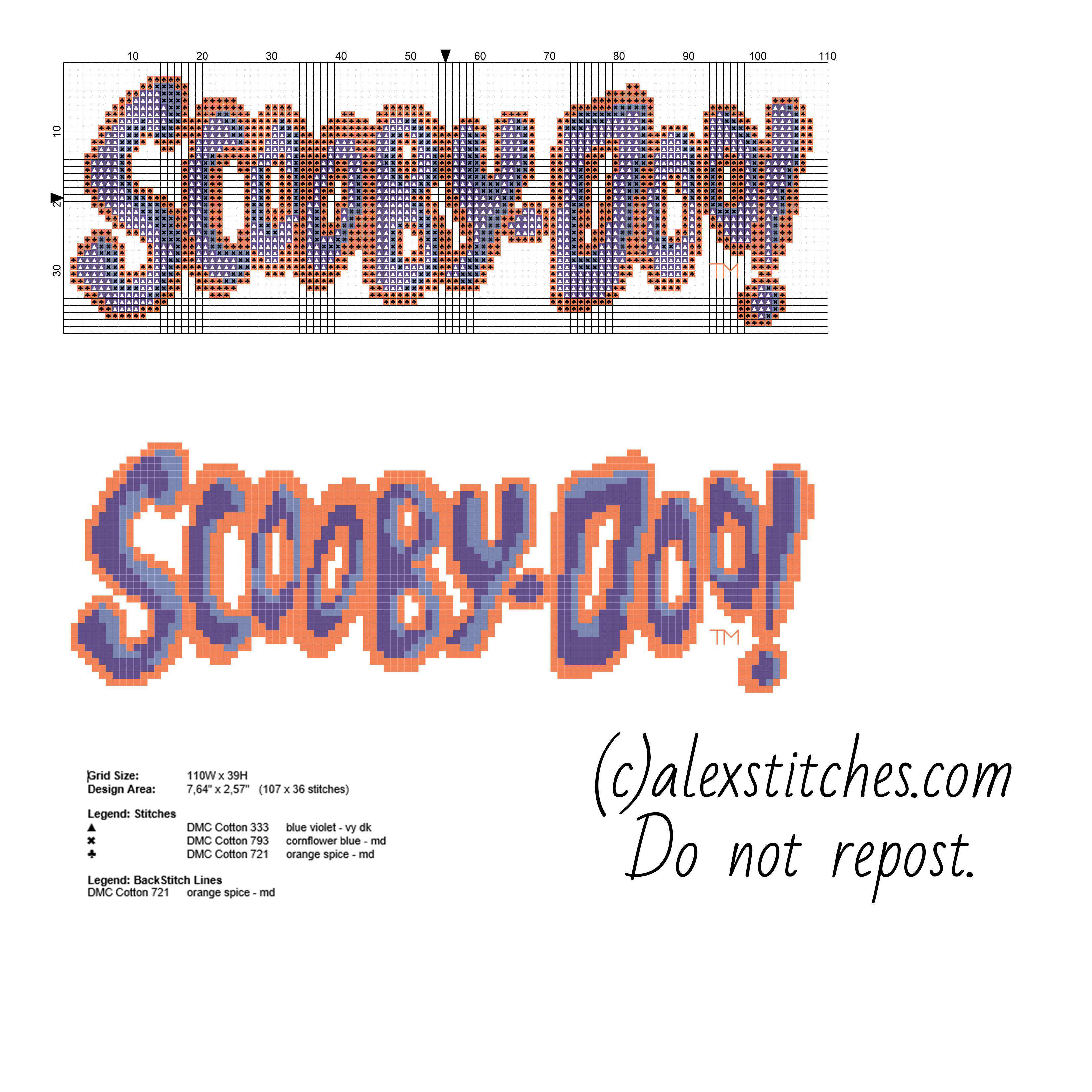 Scooby Doo cartoon logo free cross stitch pattern