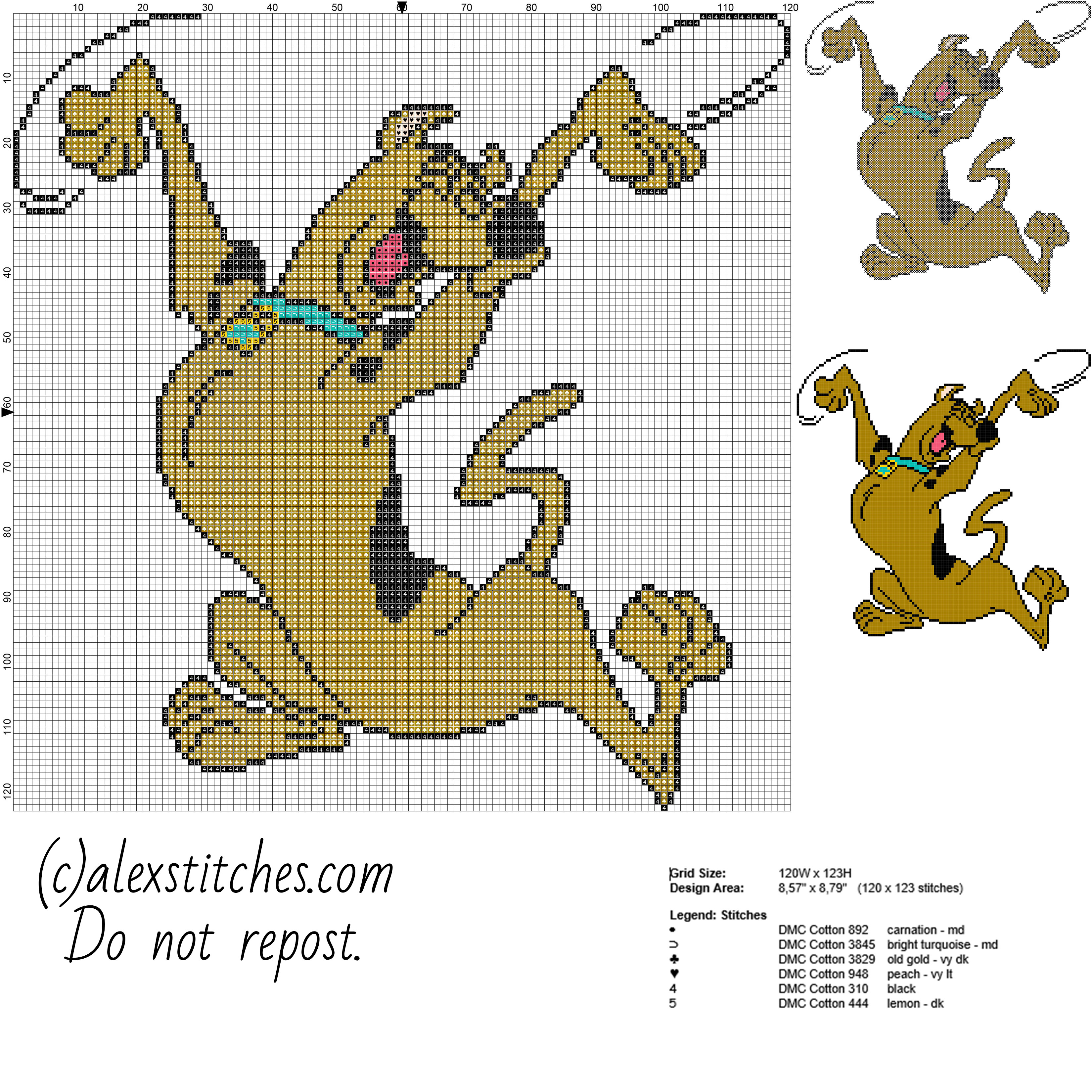 Scooby Doo character from cartoon Scooby Doo free cross stitch pattern