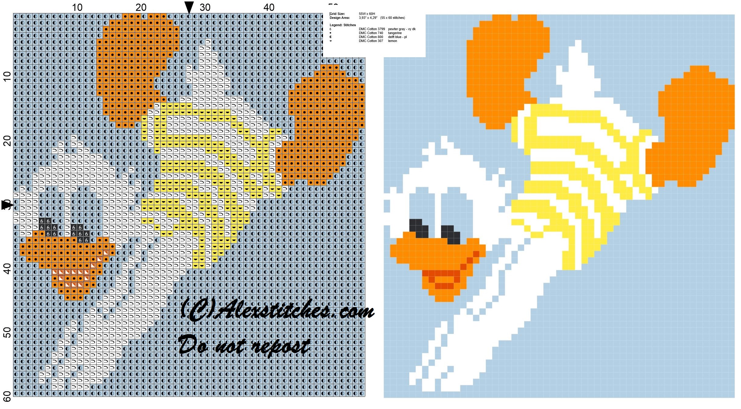 Scrooge McDuck diving cross stitch pattern