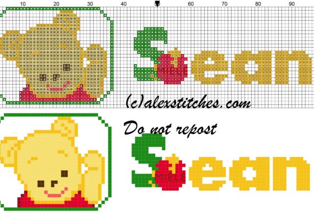 Sean name with Baby winnie the pooh free cross stitches pattern