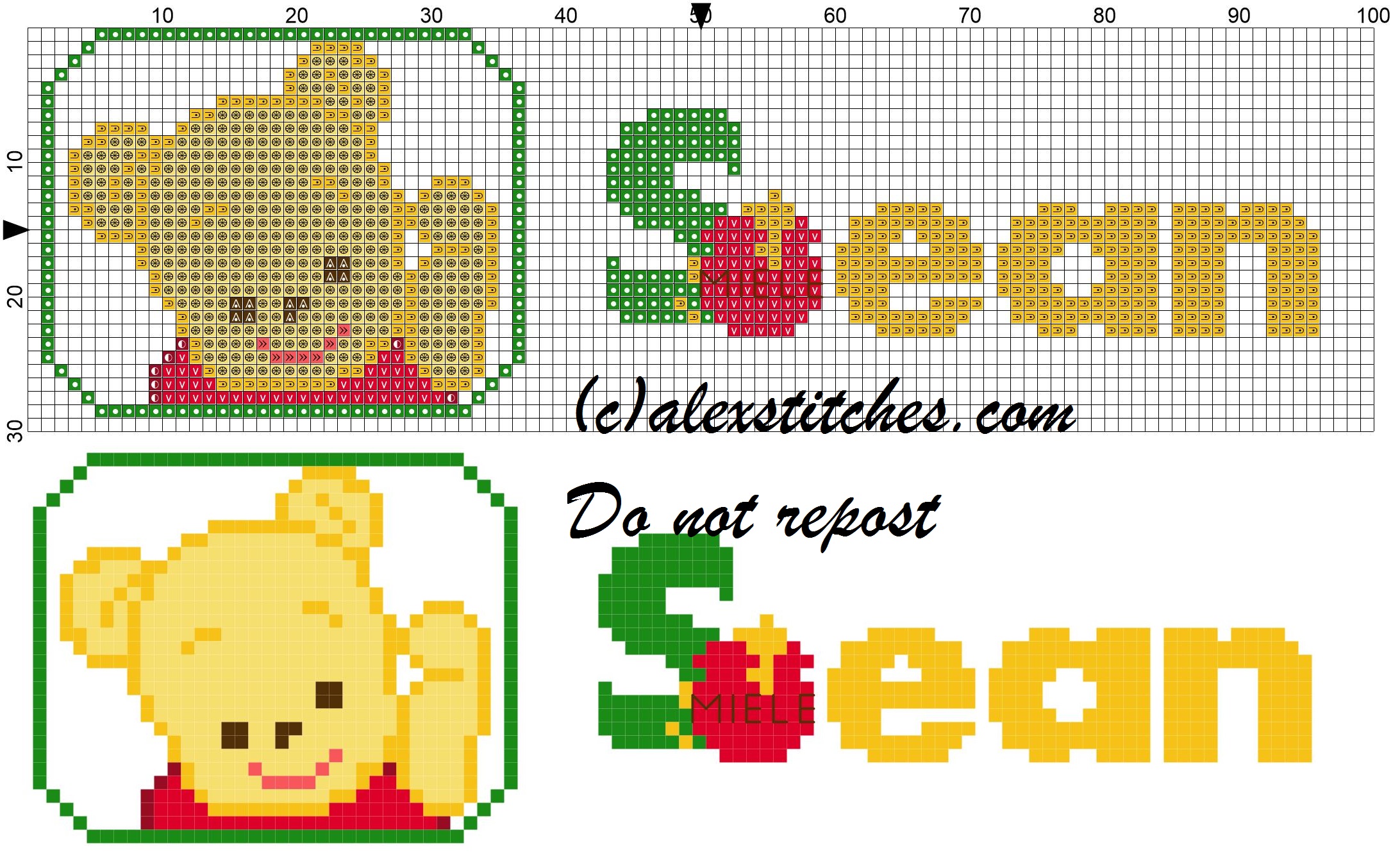 Sean name with Baby winnie the pooh free cross stitches pattern