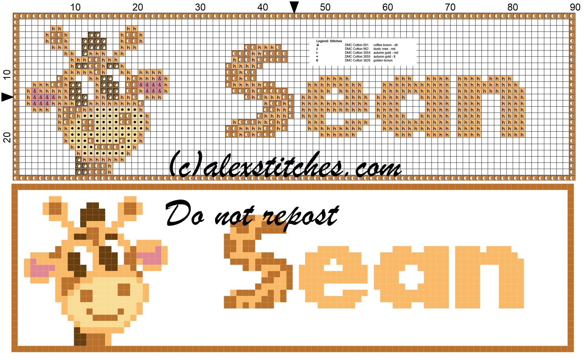 Sean name with giraffe cross stitch pattern