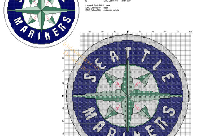 Seattle Mariners MLB Team logo free cross stitch pattern