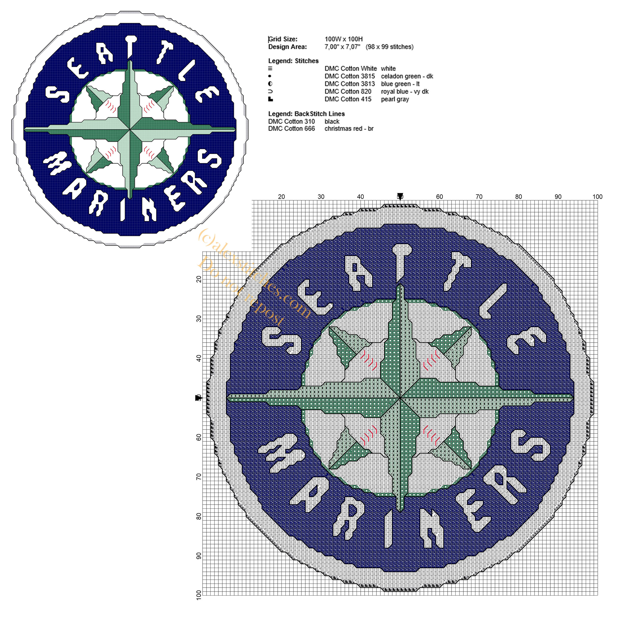 Seattle Mariners MLB Team logo free cross stitch pattern