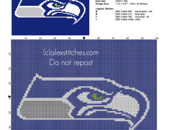 Seattle Seahawks NFL National Football League team logo free cross stitch pattern