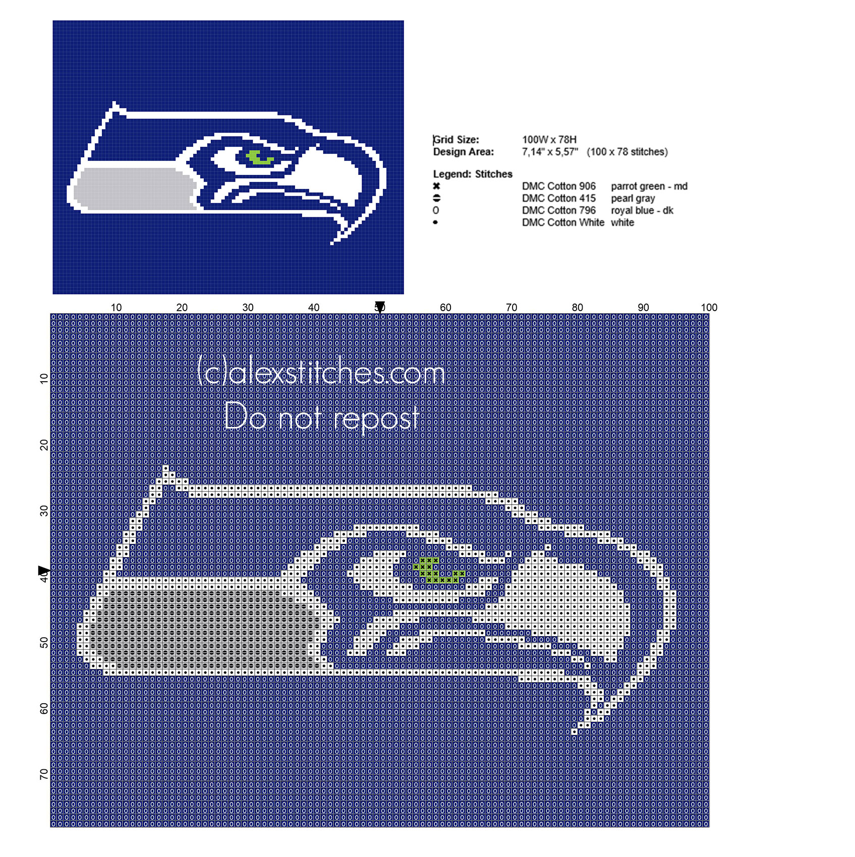 Seattle Seahawks NFL National Football League team logo free cross stitch pattern