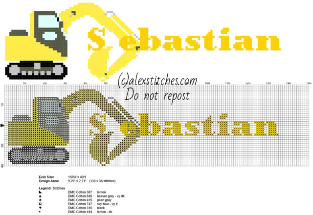 Sebastian cross stitch baby male names with the excavator