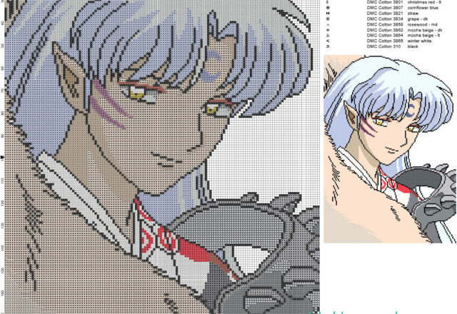 Sesshomaru 2 free cross stitch pattern 140x199 17 colors