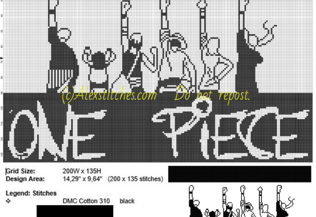 Shadow of One Piece free cross stitch pattern 200x135 1 color