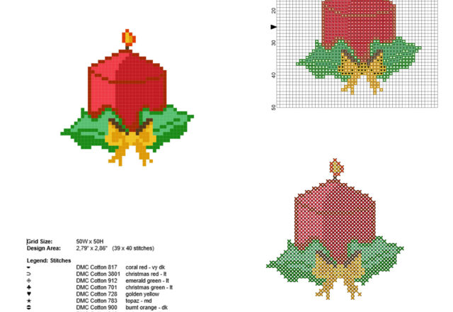 Simple and small cross stitch Christmas card with a candle free pattern download