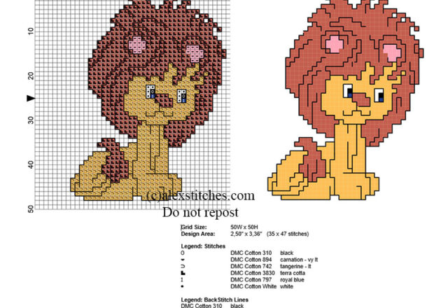 Small 35 x 47 stitches cross stitch pattern baby lion