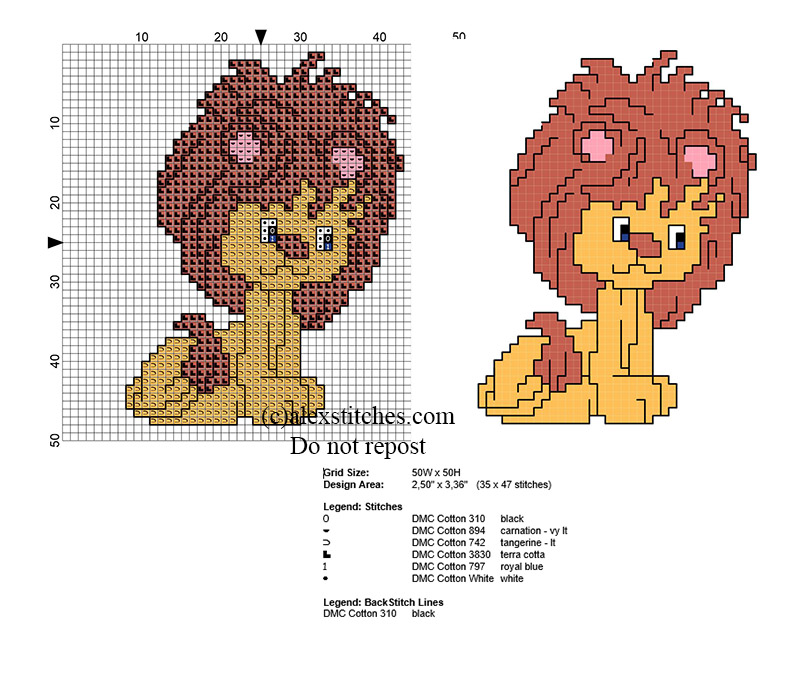 Small 35 x 47 stitches cross stitch pattern baby lion