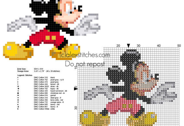 Small Disney Mickey Mouse vintage 16 bit videogames cross stitch pattern