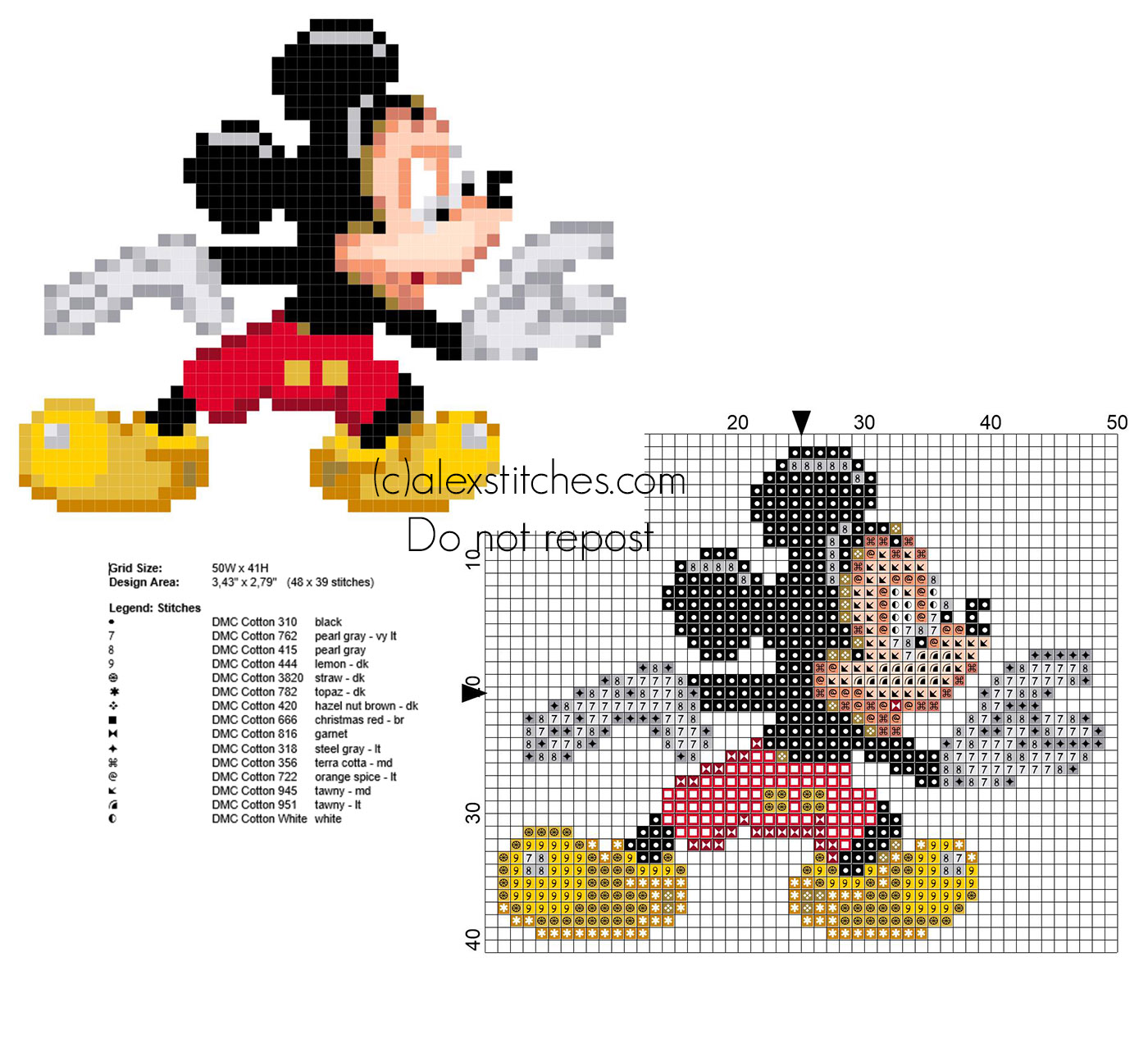 Small Disney Mickey Mouse vintage 16 bit videogames cross stitch pattern