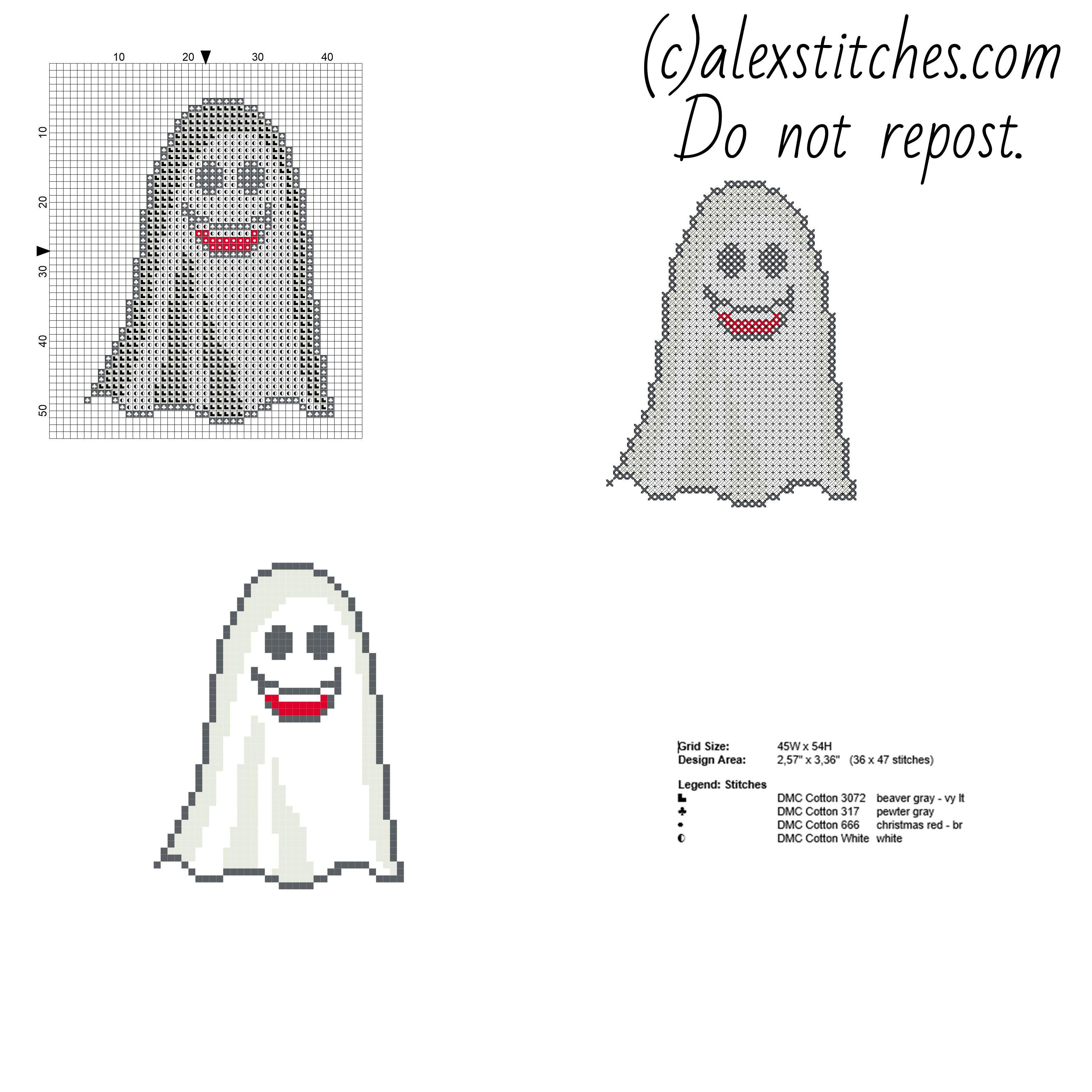 Small Halloween ghost free cross stitch pattern in festivity category