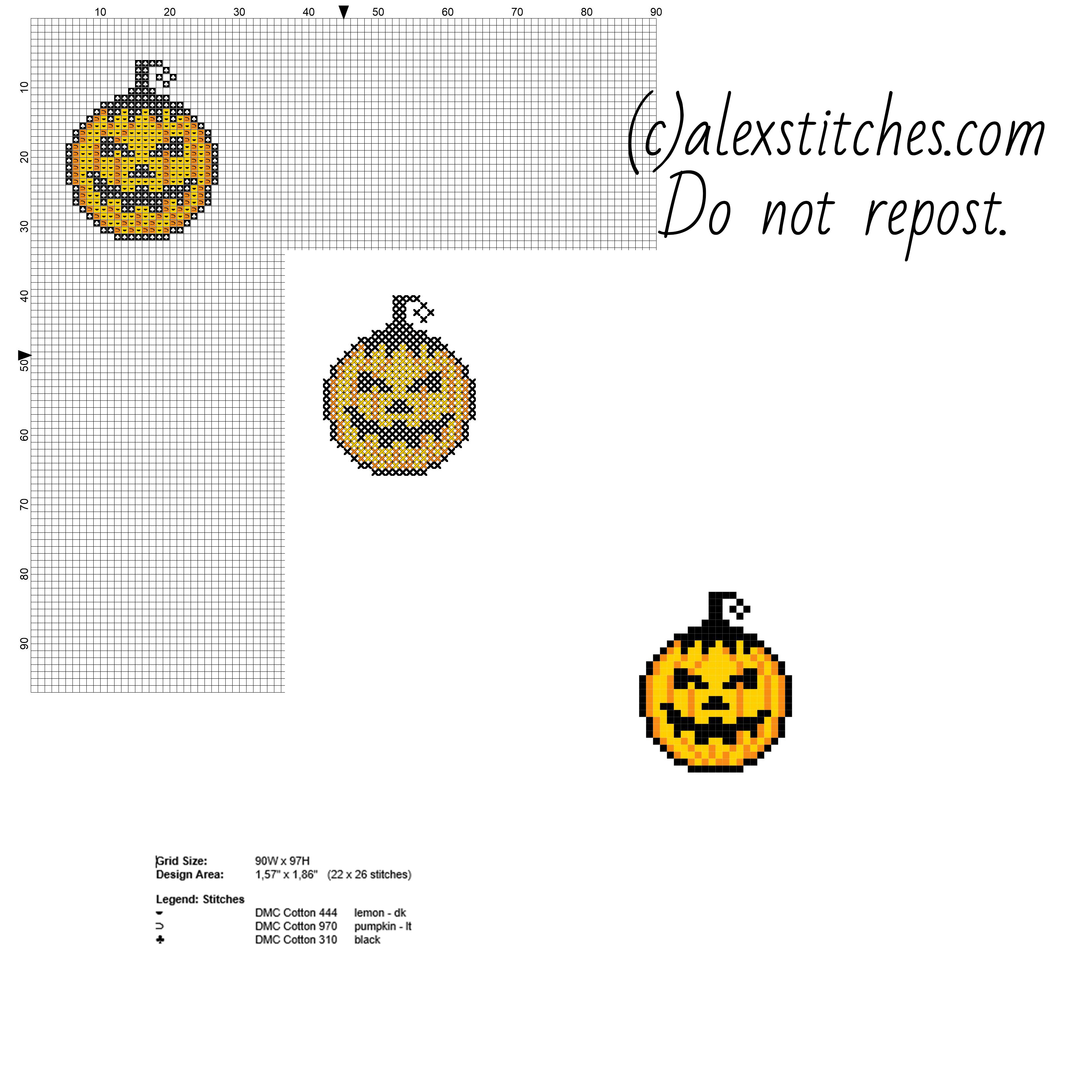 Small Halloween pumpkin bad face free cross stitch pattern