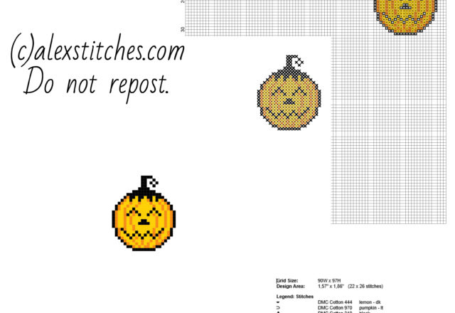 Small Halloween pumpkin happy face free cross stitch pattern
