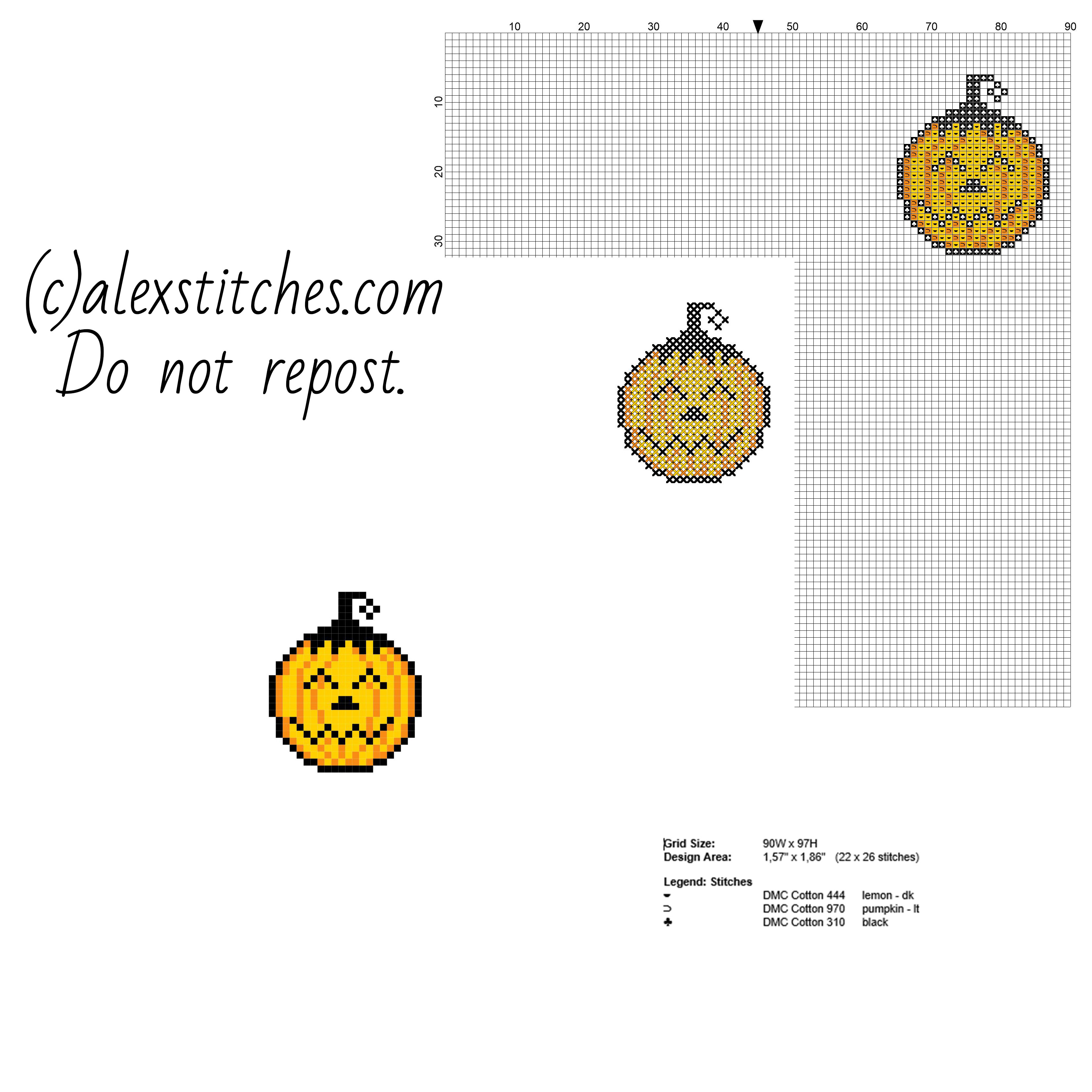 Small Halloween pumpkin happy face free cross stitch pattern