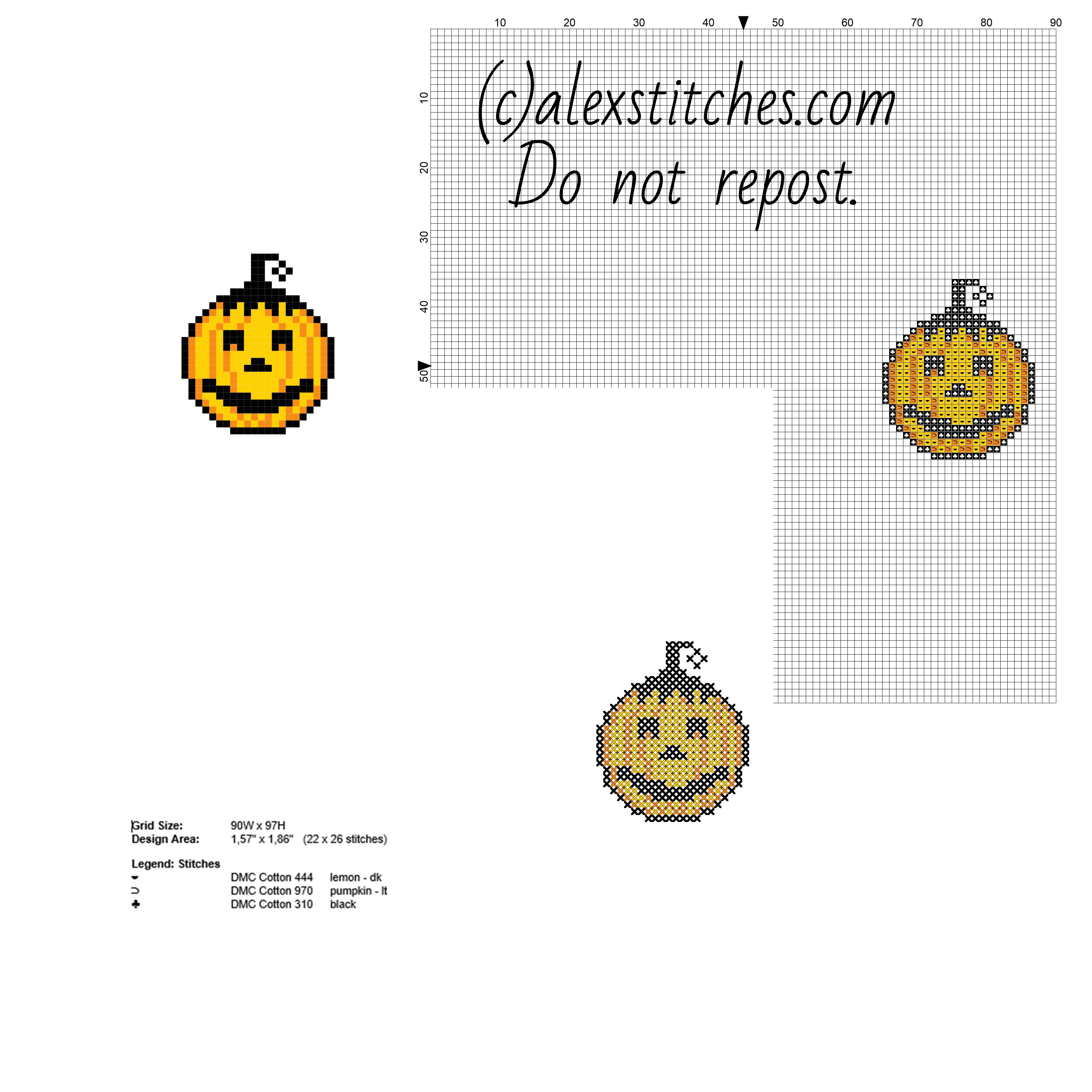Small Halloween pumpkin smile face free cross stitch pattern