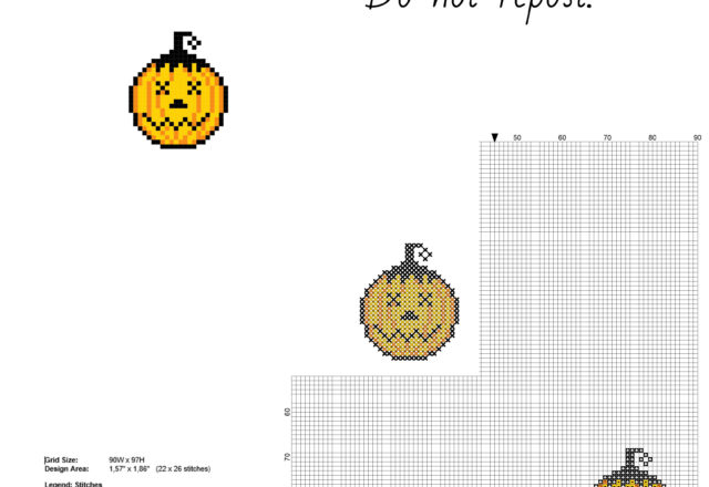 Small Halloween pumpkin stunned face free cross stitch pattern